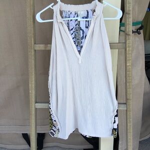 Cato Cream Halter Top with Patterned Sides and Neck 14/16W